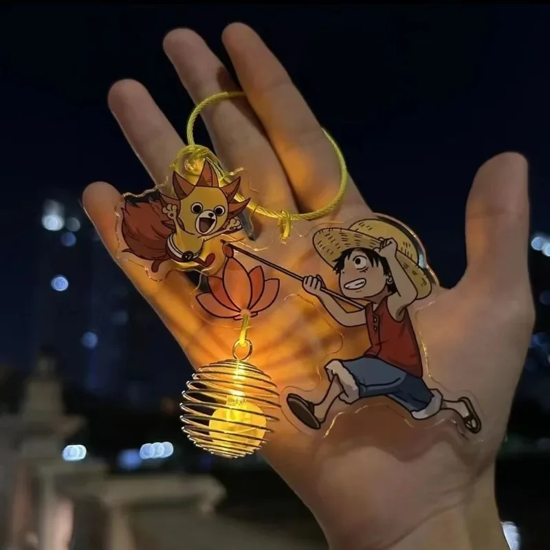 Cartoon Key Chain One Piece Luffy Creative Personalized Luminous Firefly PVC Couple Bag Pendant Portable Luminous Support Lamp