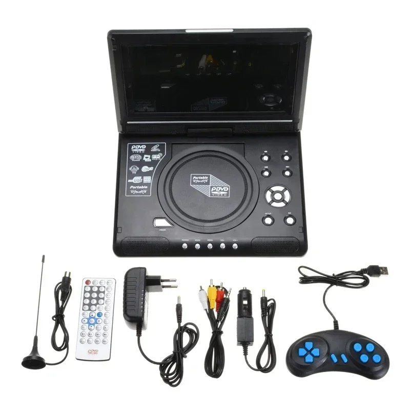New! 9.8 Inch Portable Home Car DVD Player VCD CD Game TV Player USB Radio Adapter Support FM Radio Receiving-EU Plug