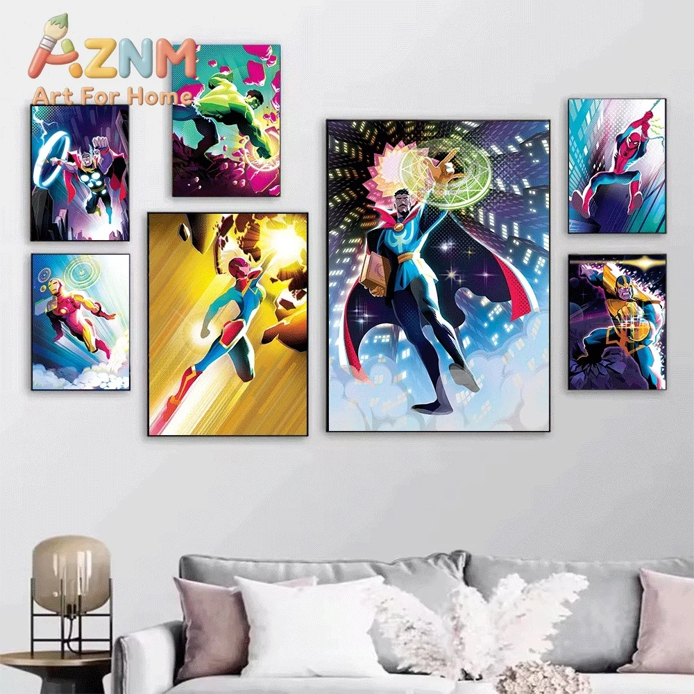 Retro Comic Black Panther Laser Beam Scene Marvel Superhero Canvas Wall Art No Frame Canvas Painting Poster Home Bedroom Livin