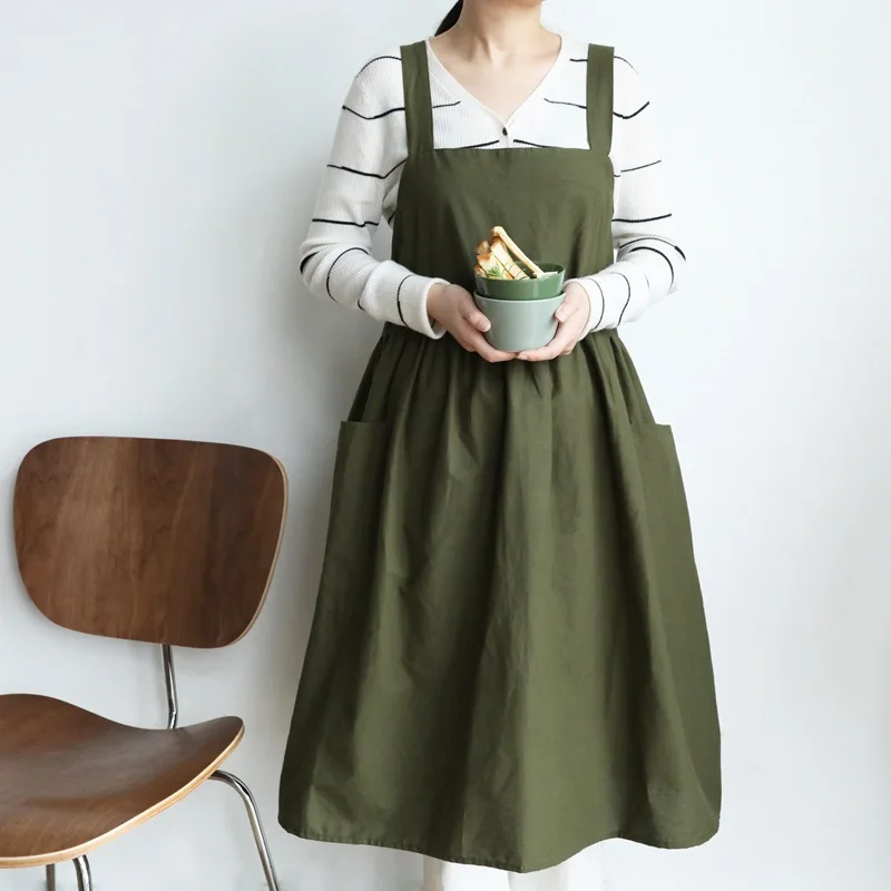 

Aprons Solid Color Nordic Style Fashion Cotton Home Apron Dress Kitchen Cooking Baking Accessories Sanitary Antifouling Widening