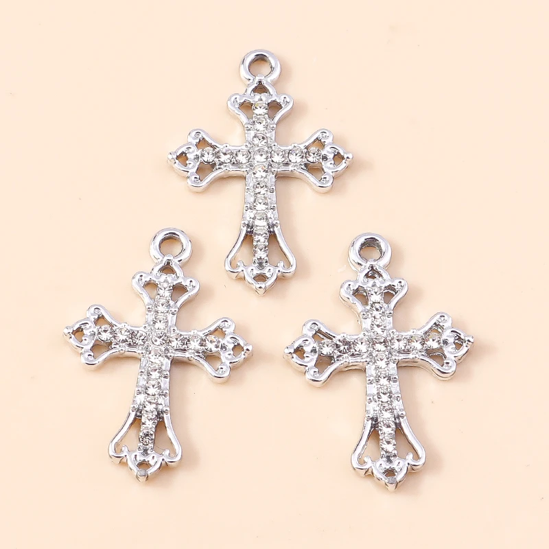 20 Stück 18 x 26 mm niedliche Kristall-Metall-Kreuz-Charms-Anhänger für die Herstellung von Tropfen-Ohrringen, Halsketten, Armbändern, Zubehör, Schmuckzubehör – Detail 4