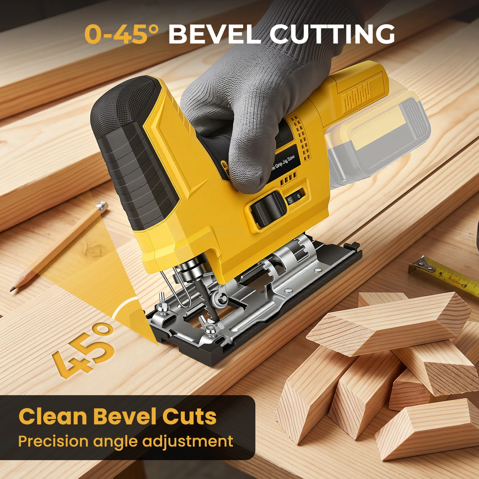 Cordless Jig Saw for DeWalt 20V Battery, Brushless 0-2800SPM, 0-45° Bevel, 3 Orbital Settings, Wood 55mm Metal 2mm