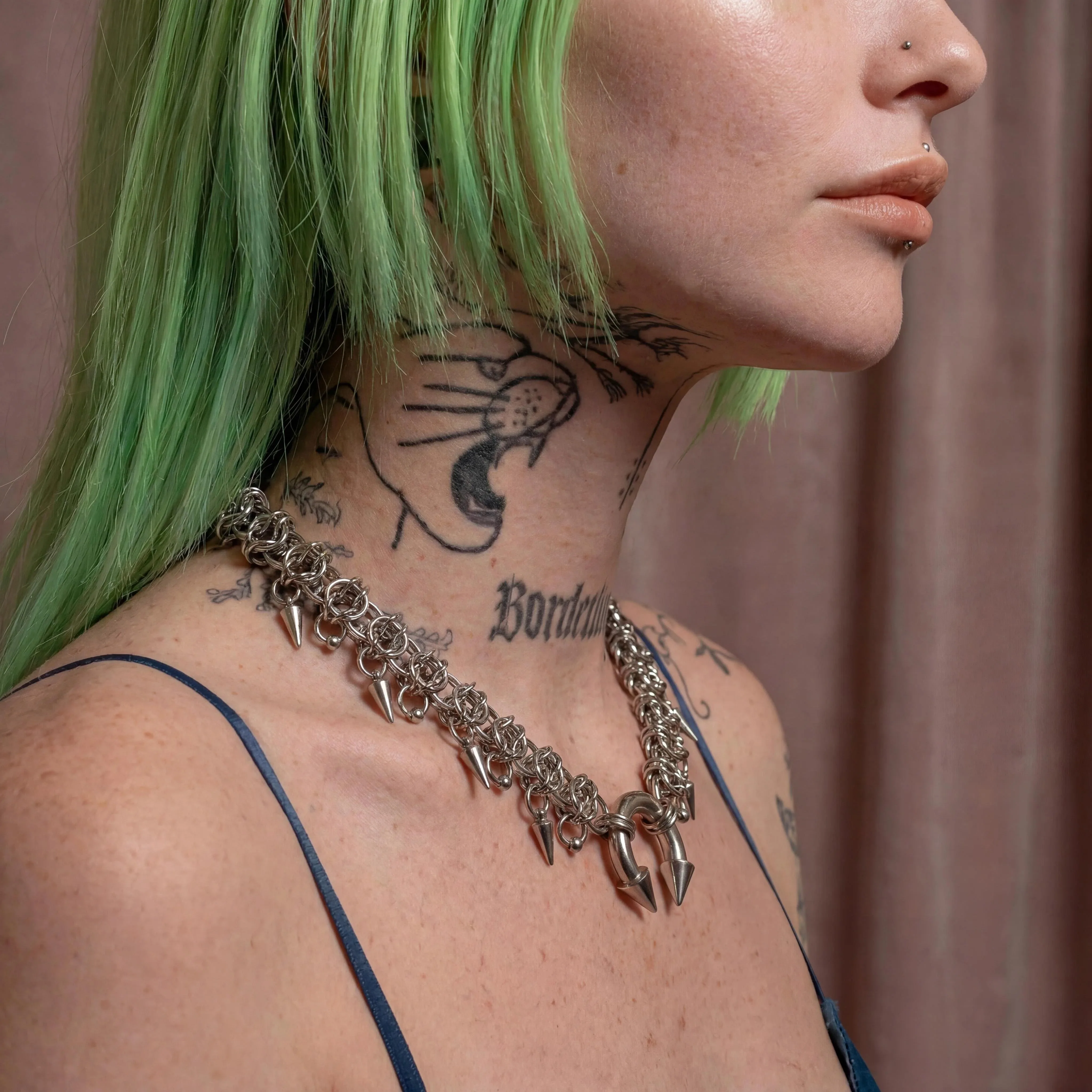 Gothic Spike Handmade Choker Necklace Stainless Steel Double Layer Chain Cone Spikes Collar Punk Alt Grunge Unisex Neck Jewelry