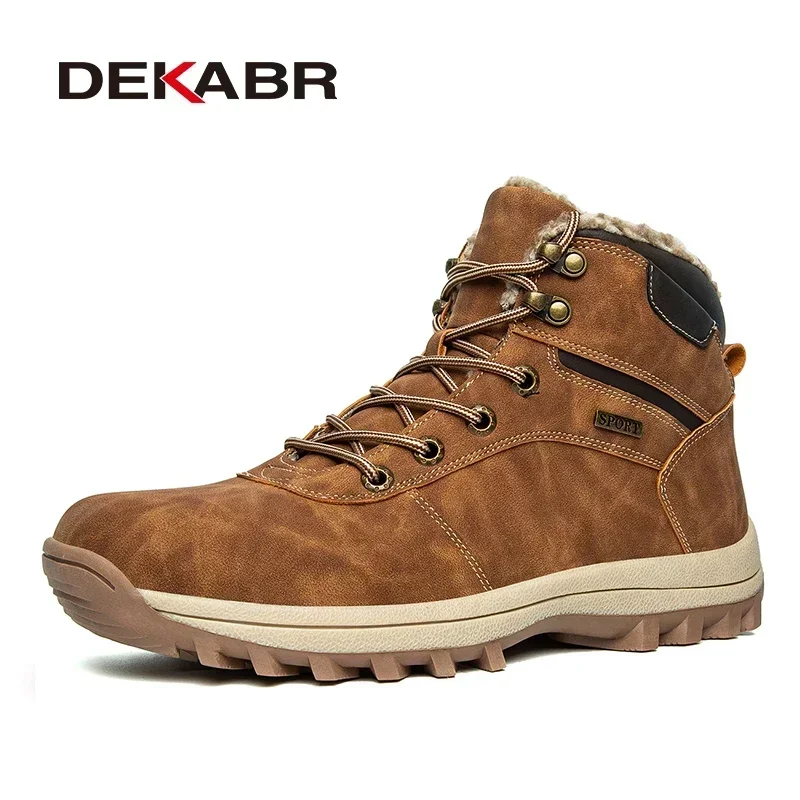 DEKABR-Bota de tornozelo de couro antiderrapante masculina, impermeável, luxuoso, quente, top alto, sapatos de trabalho, inverno, 39-48