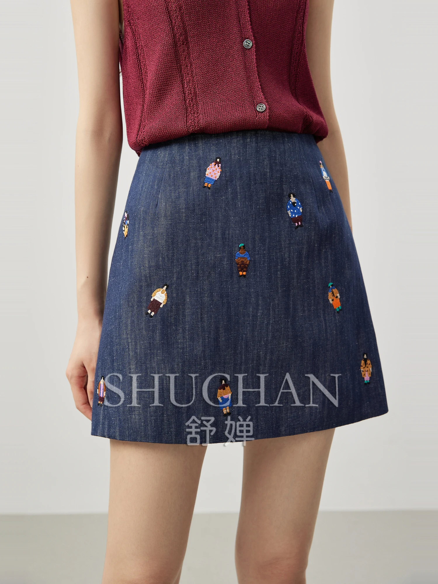 Mini Skirt Women Good Quality 25 Summer Vitality Fun Embroidery Linen Washed Cotton Thin High Waist A Version