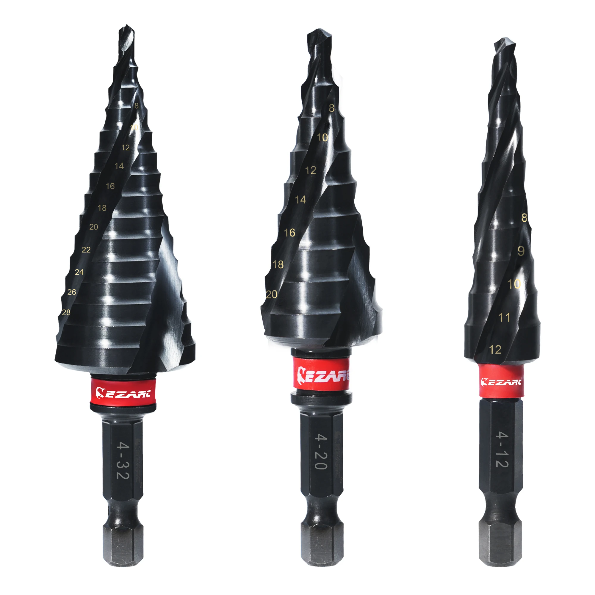 EZARC Step Drill Bit for Metal Metric 4-32mm Spiral Flute Unibit Step Drill 3pcs Wear-Resistant AlTiN Coated for Stainless