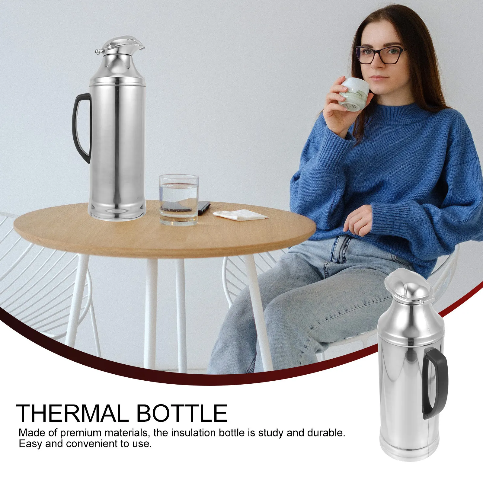 

1Pcs Large Capacity Stainless Steel Thermal Kettle Insulated Warm Keeping Bottle for Daily Use Portable Coffee Pot Household