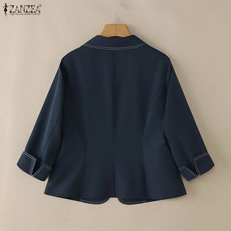 ZANZEA mode femmes Blazer automne revers cranté à manches longues contraste-point vestes printemps léger manteaux femme vêtements