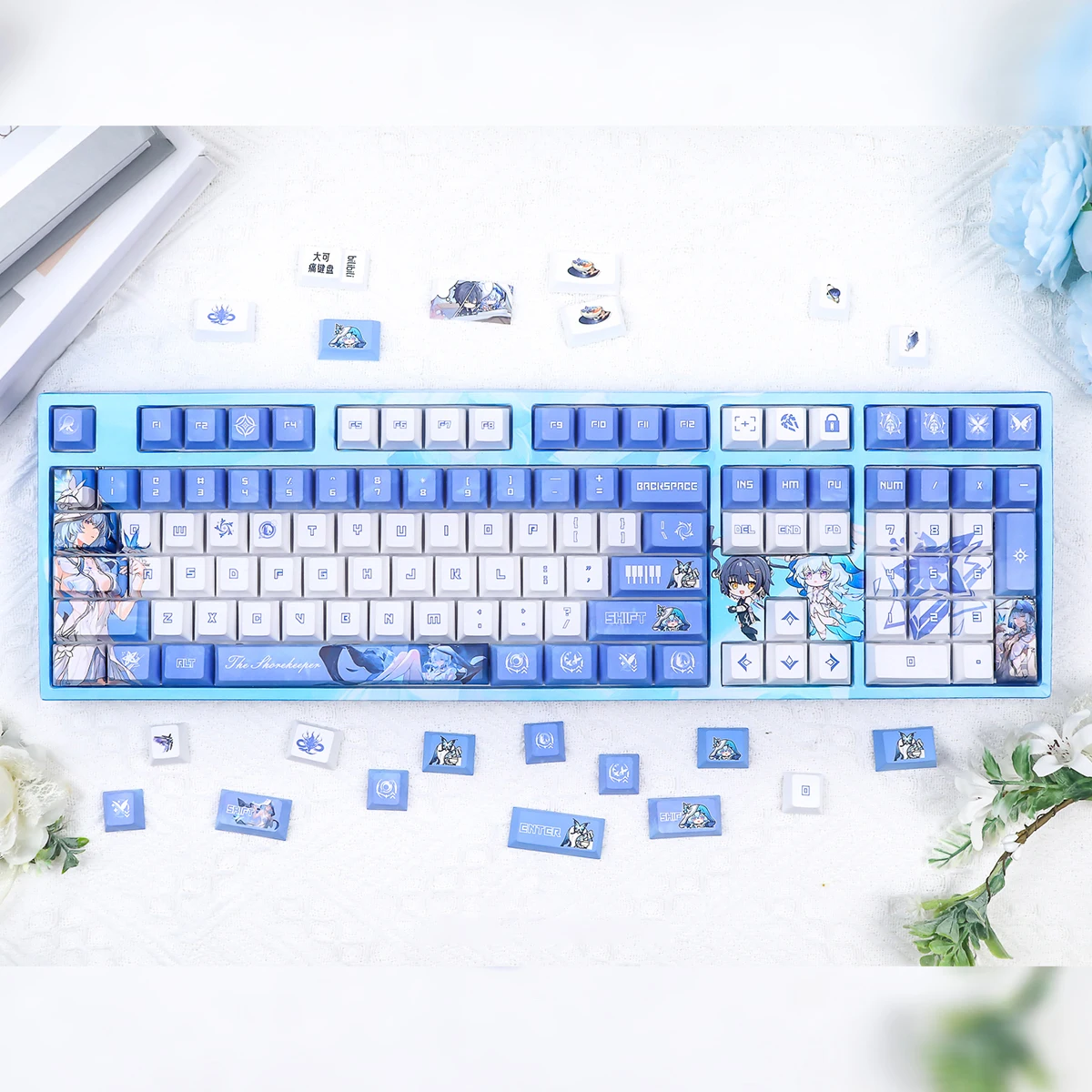 Shorekeeper PBT Keycaps Wuthering Waves DYE Sublimation Key Cover Cherry Cross MX Switch Key Caps for Mechanical Keyboard Otaku