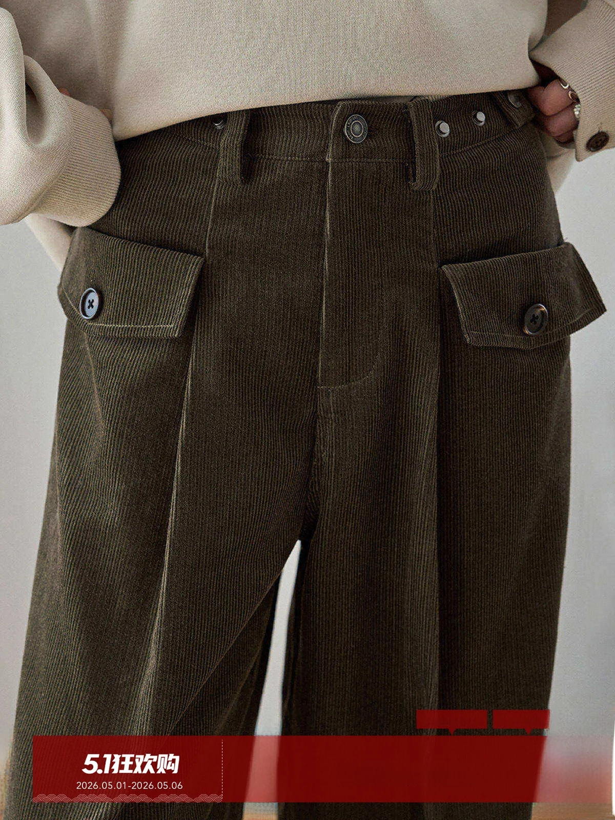 

MoZao High Waist Straight Leg Corduroy Casual Pants Women's een Loose Wide Leg Long Trousers Comfortable Casual Trousers
