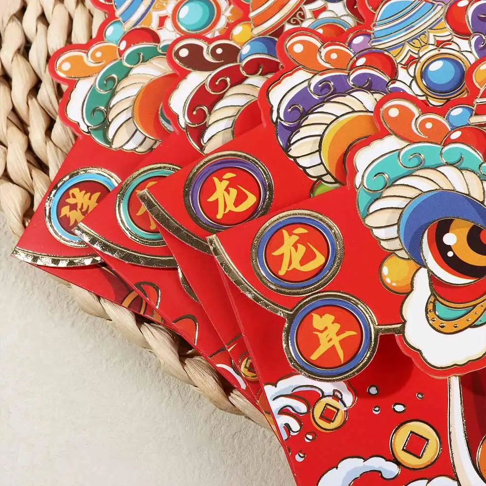 4 pièces Lion danse Dragon année enveloppe rouge rouge Style chinois chance argent enveloppes mignon dessin animé chance argent poche nouvel an chinois