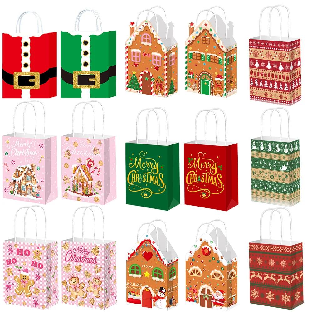 6/12/24/30Pcs Christmas Party Gift Bags with Handles Xmas Treat Bags Various Styles Christmas Wrapping Paper Bags Decoration