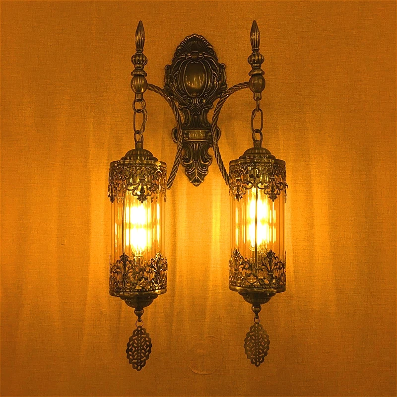 

Vintage Double Head Wall Lamp Cafe Specialty Restaurant Bar Hotel Corridor Staircase Decoration Glass Türkiye Wall Sconce Bra