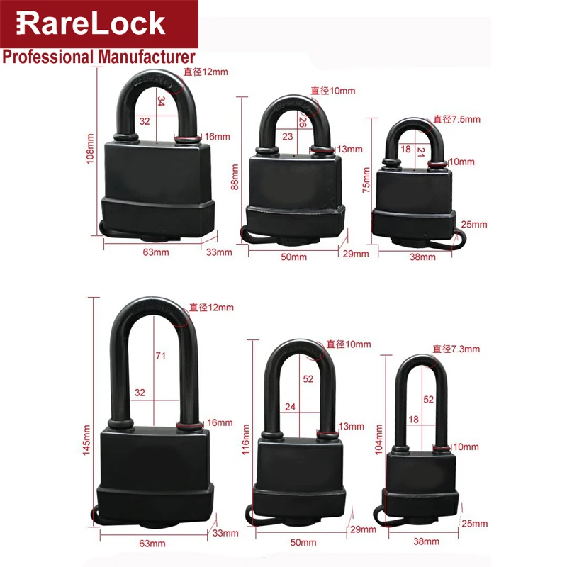 Waterproof Padlock Key Lock for Outdoor Gate Door Equipment Cabinet Boat Yacht Bicycle DIY Hardware Rarelock MS425 I