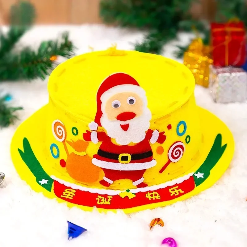 Chapeau non tissé fait à la main pour enfants, décoration de casquette de Noël bricolage, kits d'artisanat, jouets pour enfants de la maternelle, cadeaux de Noël