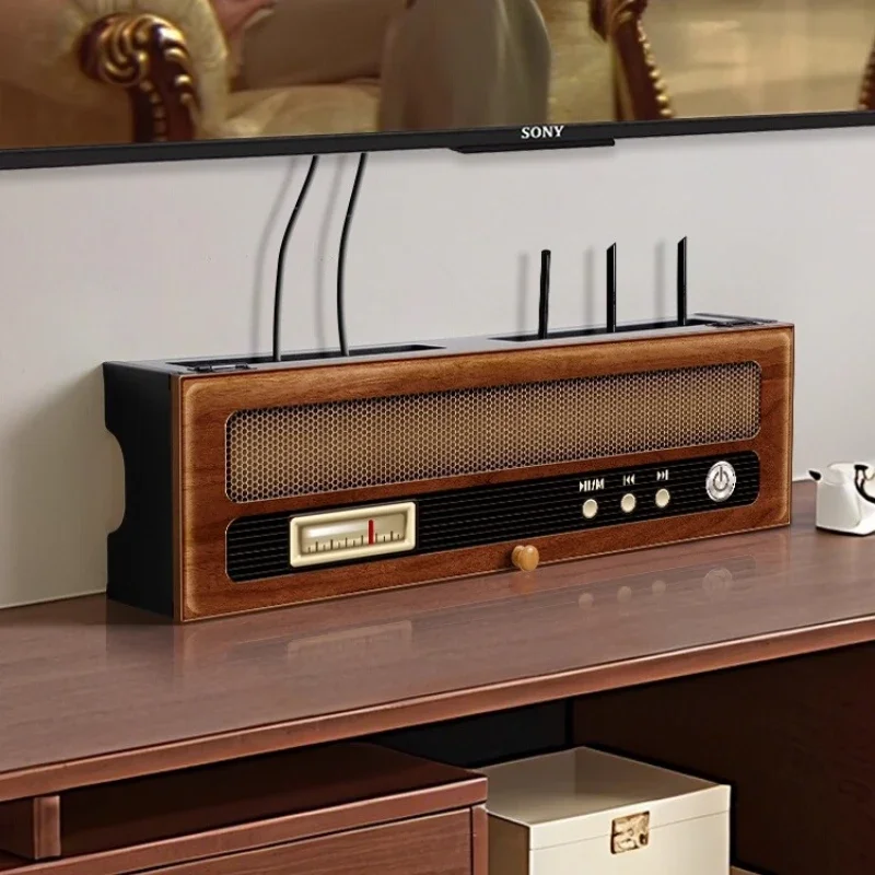 Vintage Router Stand Multi-Functional Desktop Storage Box Record Player & Power Strip Organizer Hide Ugly WiFi Devices