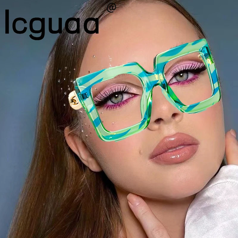 Fashion Square Large Frame Glasses 2022 Plain Glasses Optical Spectacle Anti Blue Light Computer Glasses Women