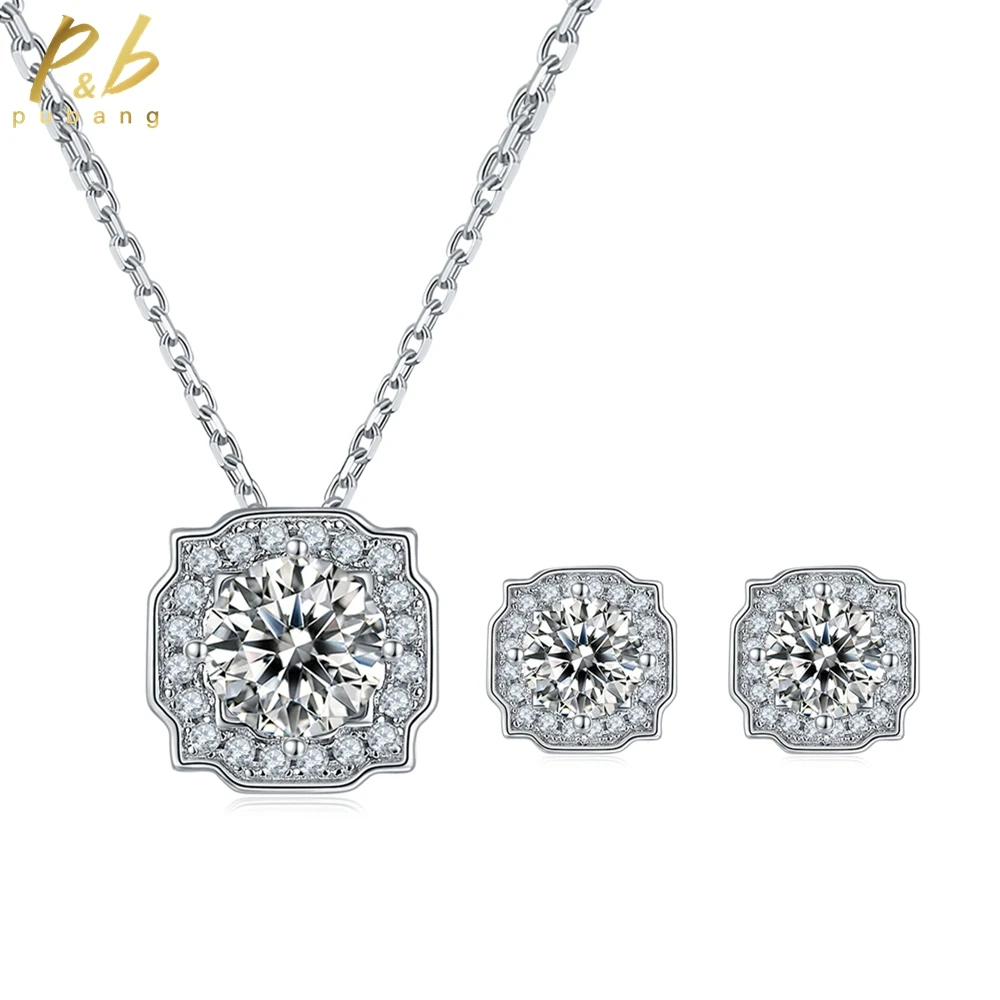 

PuBang Fine Jewelry Set Real 925 Sterling Silver Moissanite Diamond Earrings/Pendant/Necklace Anniversary Cocktail Free Shipping