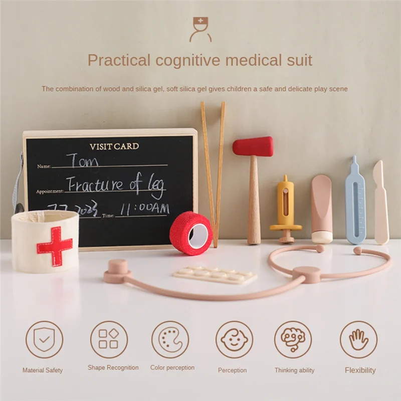 ODIES-Kids Fai finta di giochi di ruolo Kit Giochi educativi per ragazze Stetoscopio per bambini in legno