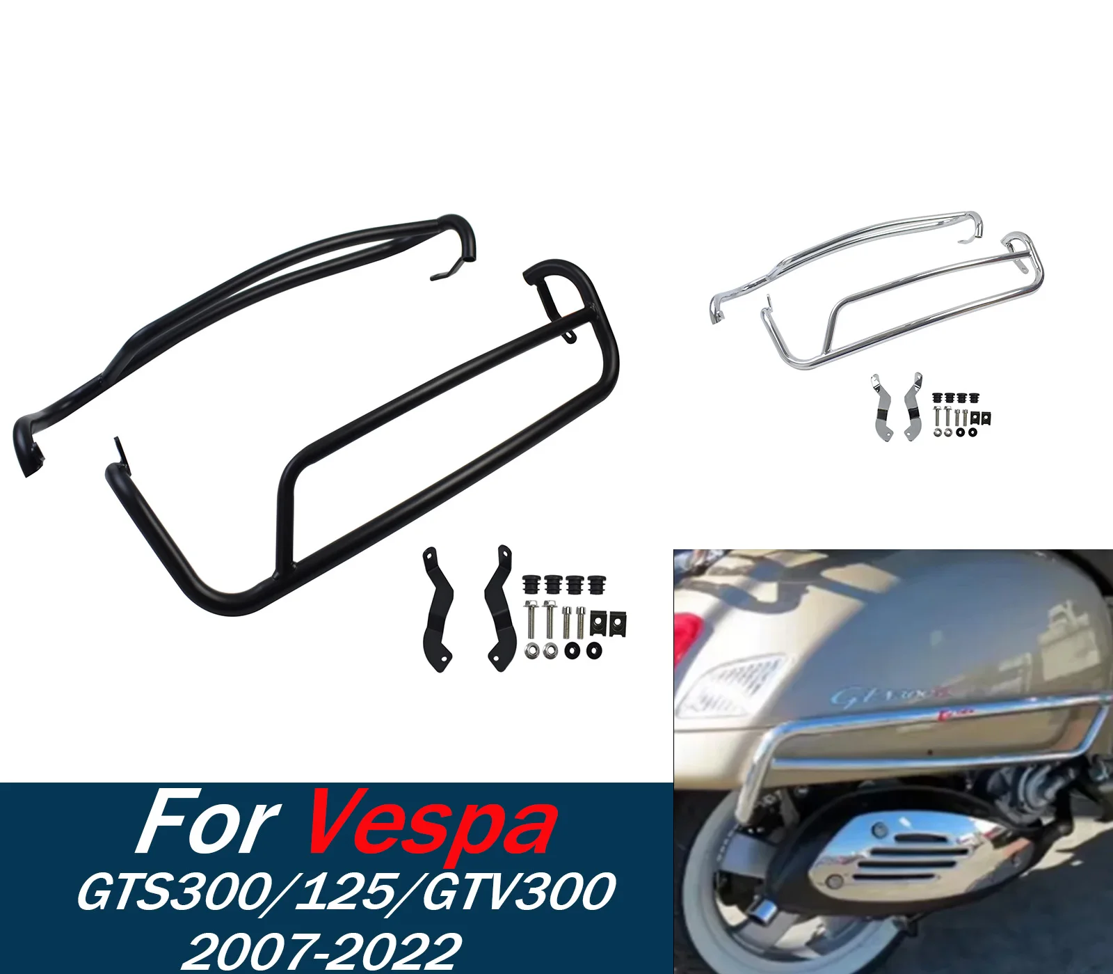 For Vespa GTS125 GTS300 GTV300 2007-2022 Crash Bars Engine Guard Frame Bumper Motorcycle Highway Fall Protection Accessories