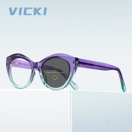 Imagen 2 del producto VICKI, elegantes gafas anti-luz azul con forma de ojo de gato para mujer, gafas multifocales progresivas, fotocromáticas graduadas personalizables