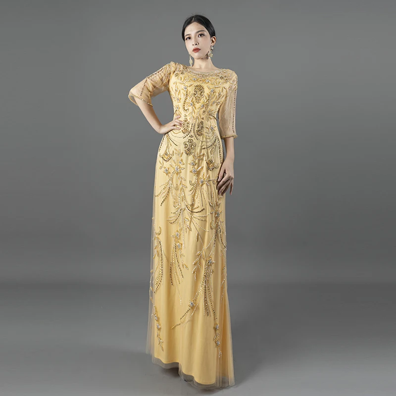 

Elegant Yellow Evening Dress Custom 2024 Trendy Gowns Embroidery Beaded Long Mermaid Gown For Party Prom Formal Events L6