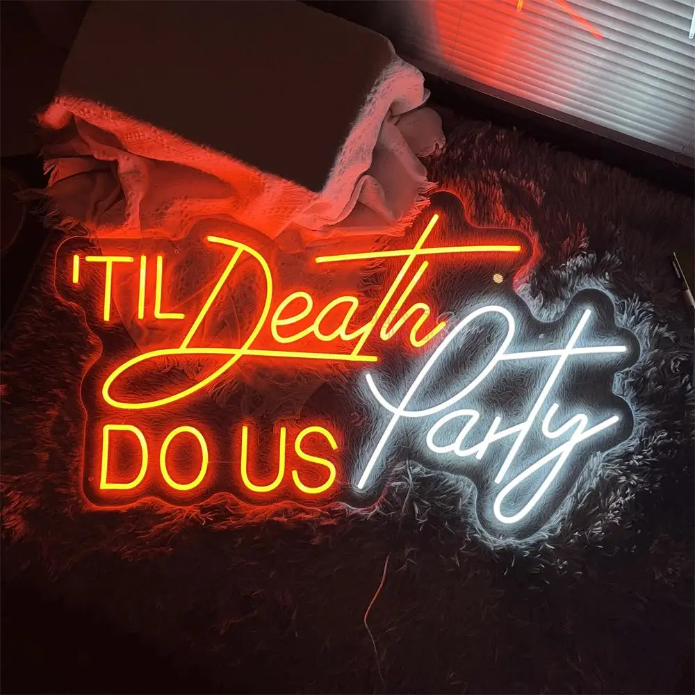 Neon Sign Light Til Death Do Us Party Decor Wedding Neon LED Sign Room Decor Wall Hanging Neon Lights Party Birthday Bar Sign image 3