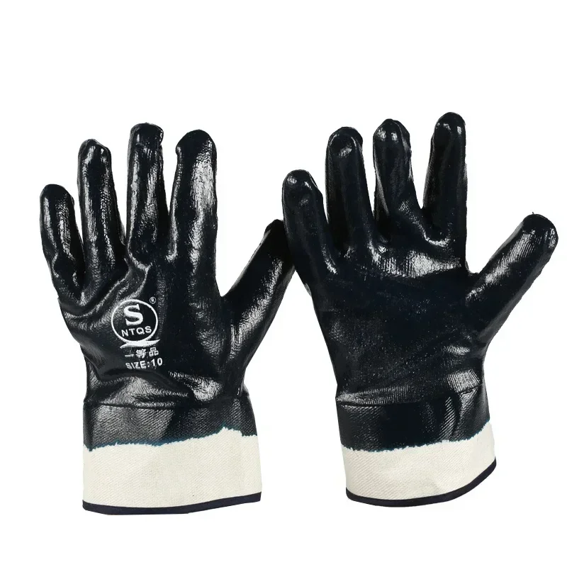 Canvas Big Mouth Nitrile Oil-resistant Gloves Blue Wear-resistant Oil-proof Waterproof Full-hanging Glue Labor Insurance