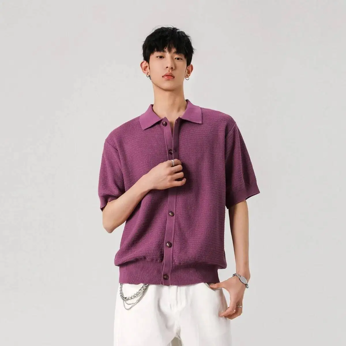 

Man Shirts Summer Knit Short-Sleeve Top Man Women Short Sleeve Shirts Cleanfit Cool Touch Collared Half Sleeve Cardigan T Shirt