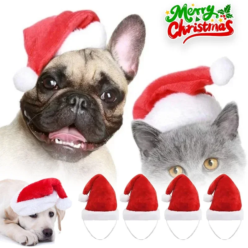 Dog Santa Hat Red Plush Christmas Cap Pet Holiday Costume Festive Party Decoration Cute Puppy Xmas Accessory Pet Clothing
