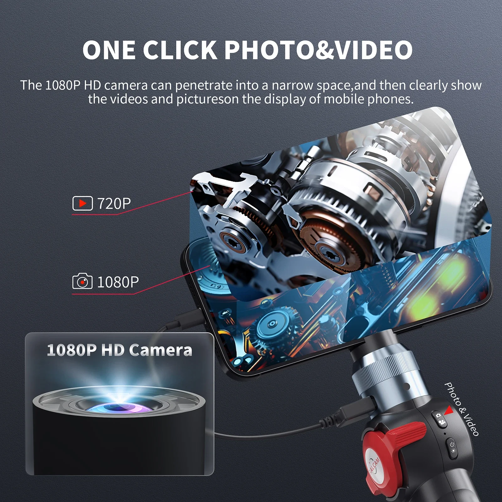 RALCAM اتجاهين 180 ° كاميرا المنظار الصناعي 8.5 ملم فحص الكاميرا بوريسكوب مفصلية مع حقيبة حمل #3