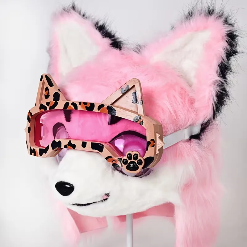 Furry Head Goggles with Ears Handwork Cat Paw Goggles Fursuit Accessories Cute Glasses Cosplay Props KIG Costume Head Gear