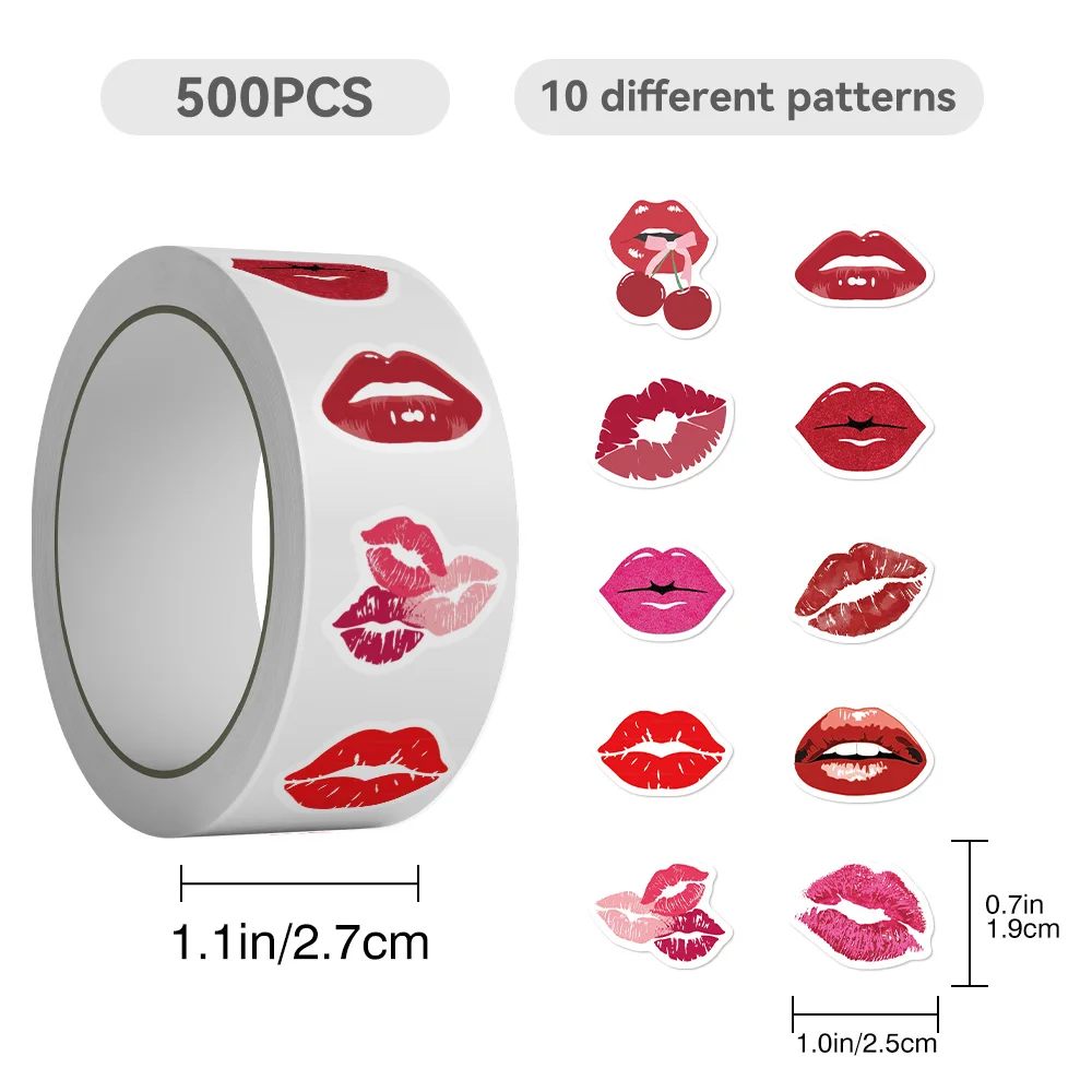 500pcs red lips curly sticker notebook scrapbook diary decoration packaging envelope bag DIY water cup sticker painting