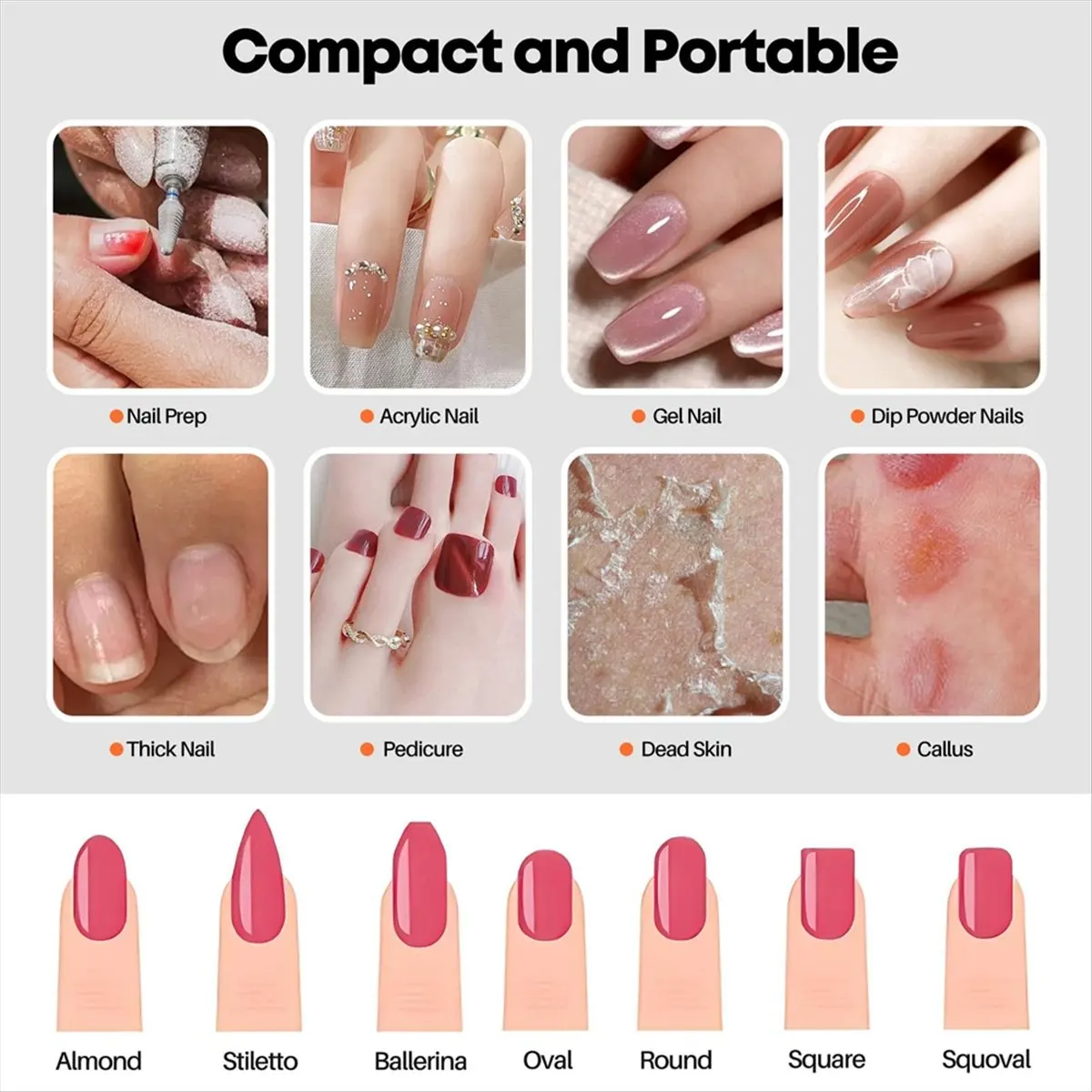(AD11] Portable Nail Polish Grinder Battery-Powered Nail Polish Grinder for Gel Nails Polish Rechargeable Portable Nail EU Plug