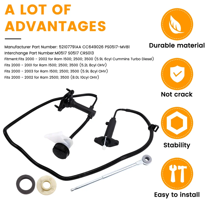 

Well 52107791AA Clutch Master+Slave Cylinder Assembly Clutch Hydraulic Line For Dodge Ram 1500 2500 3500 5.9L 00-03