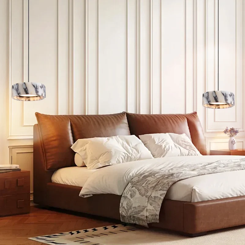 

Роскошный черный круглый подвесной светильник из натурального камня, высококачественная прикроватная светодиодная люстра для спальни, украшение для гостиной, подвесные светильники для дома