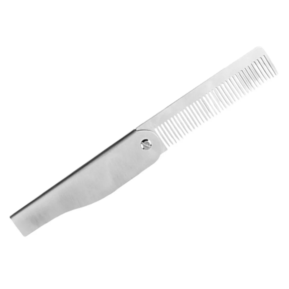 Stainless Steel Folding Beard Comb for Men Portable Pocket Comb Travel Mustache Grooming Styling Anti-Static Silver