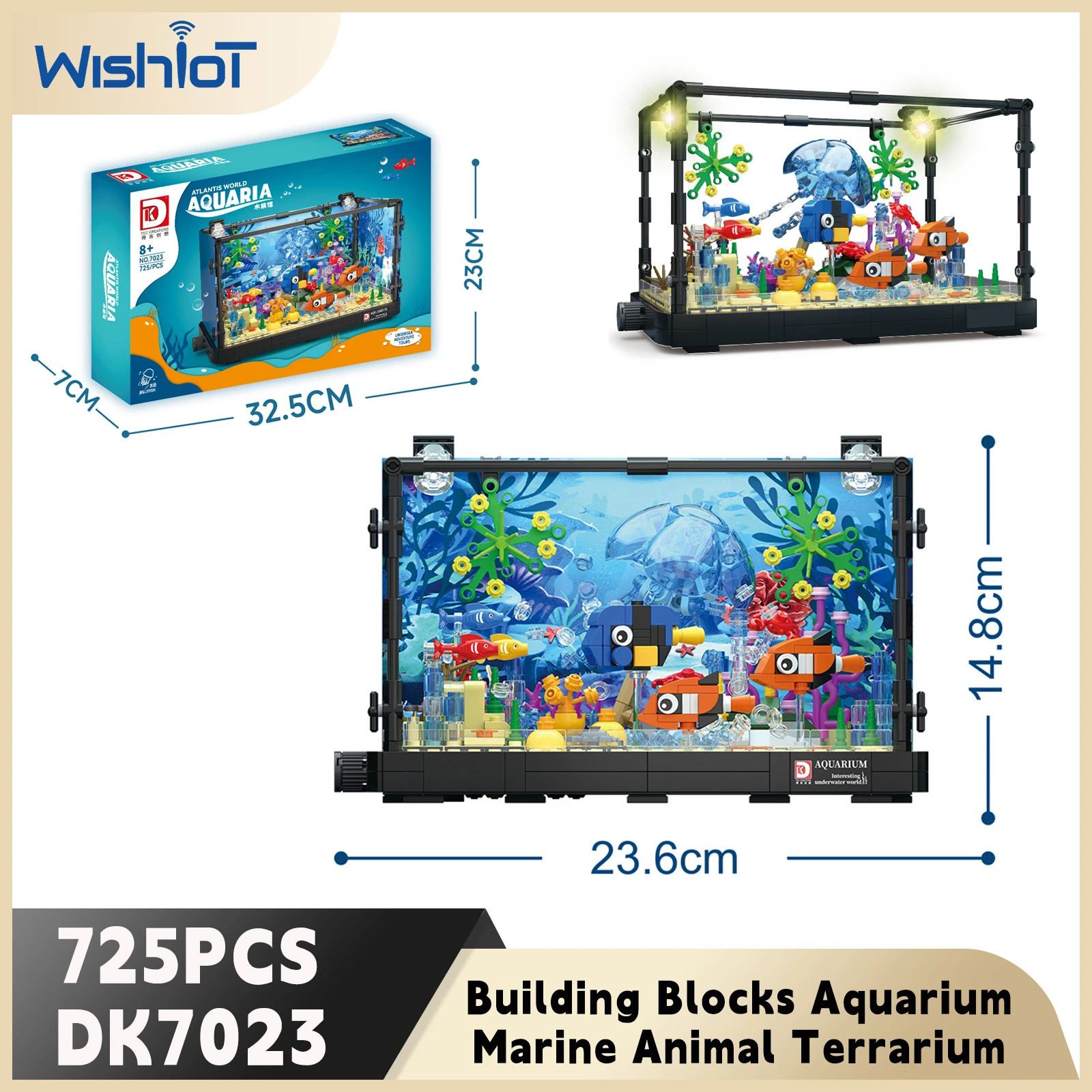 

Набор строительных блоков DK7023 «Морские животные» для аквариума, 725 деталей: Медуза, Черепаха, Экологический аквариум, Идея для светящегося аквариума, Подарки для мальчиков и девочек