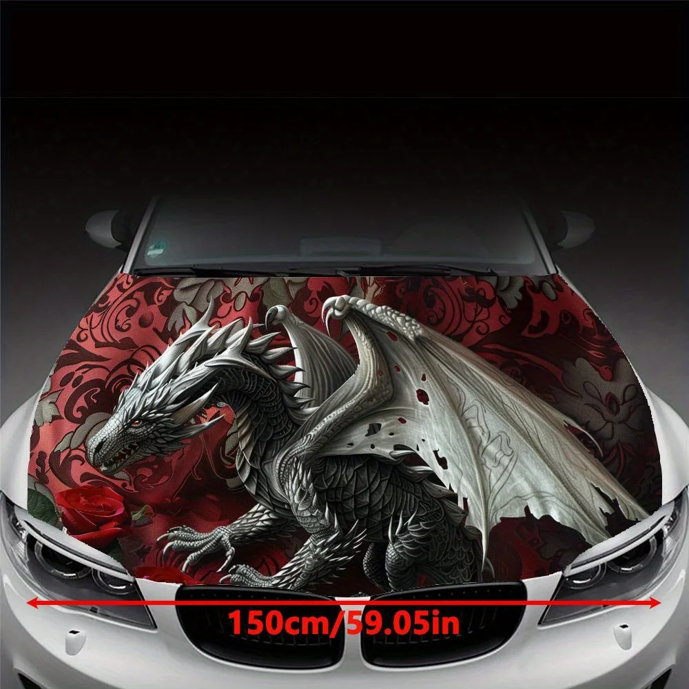 Silver Pterodactyl, Fierce Cool Car Engine Cover Sticker, Easy To Remove Durable Personalized Car Parts, PVC Material Hood Stick