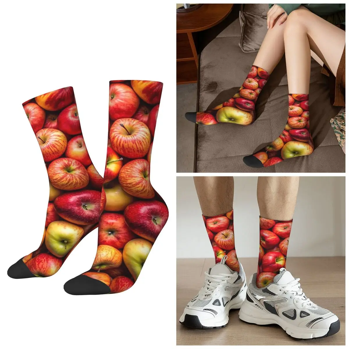 

All Seasons Retro Trend Apple Socks Harajuku Sport Middle Tube Socks Fashion Stockings for Men Women Gifts