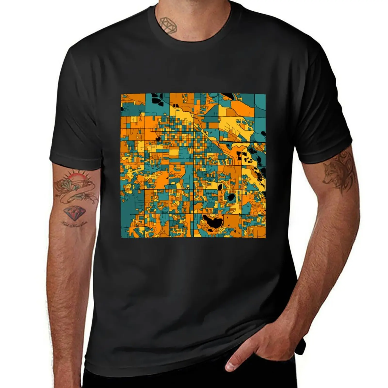 Fort Collins Map Pattern in Orange & Teal T-Shirt blacks summer clothes Short sleeve tee graphics designer t shirt men