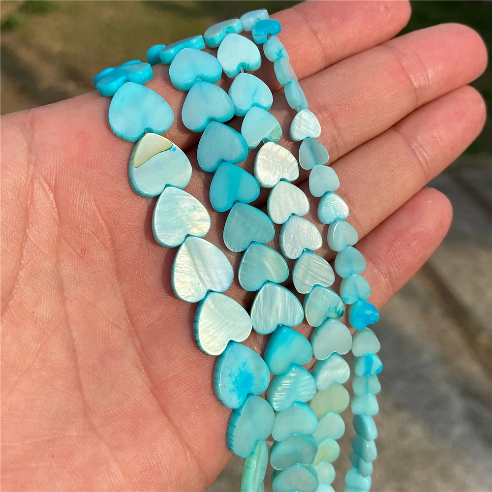 Natural Love Heart Shell Beads Mother Of Pearl Loose Spacer Light Sky Blue Shell Beads For Jewelry Making DIY Bracelet Necklace