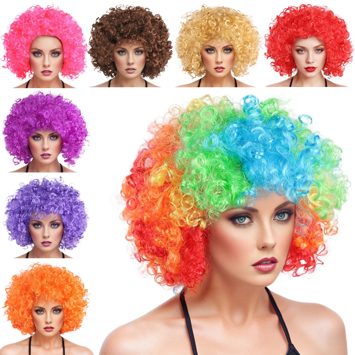 

Fluffy Curly Afro Wig Neon Colors Synthetic Costume Wig Halloween Masquerade Accessory Adult Clown Dance Party Dress Up Props