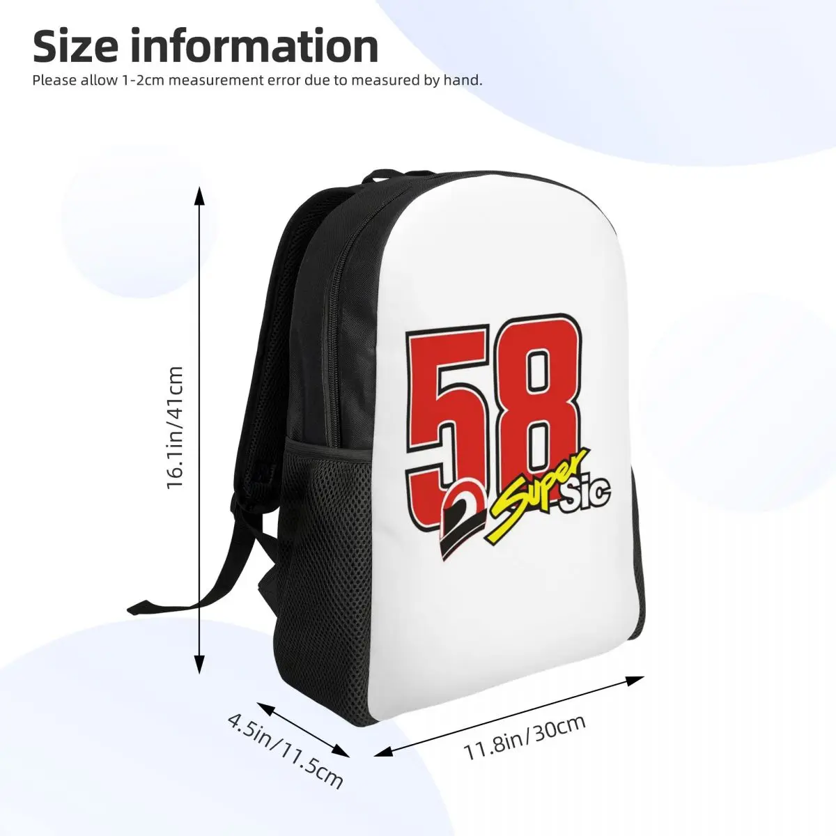 Marco Simoncelli 58 Super Sic Student Backpack School Bag Hiking Travel Daypack for Boys Girls Fashion Bookbag Shoulder Bags