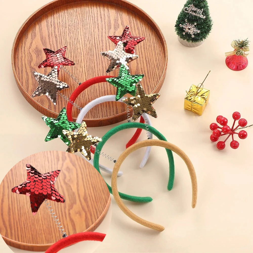 

1pcs Christmas Pentagram Headband Santa Claus Snowman Cute Headband Holiday Adult and Children Headwear Headband Girls Gifts