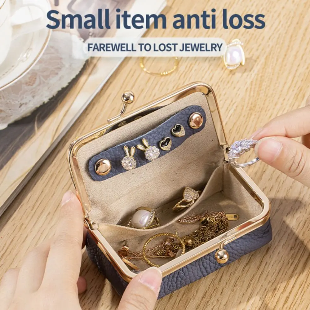 Elegant Portable Leather Jewelry Storage Bag Solid Color Anti-lost Jewelry Storage Box Wallet Exquisite Lipstick Bag Storage