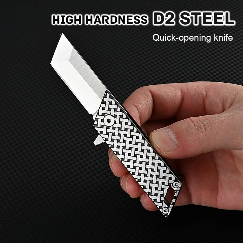 Quick Opening Folding Knife High Hardness D2 Steel EDC Keychain Express Pocket Knife Camping Tactics Self-defense Survival Tool