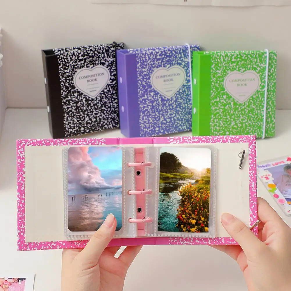 Photo Storage Album  Useful Transparent Inner Reusable  Stone Print Mini 3 Holes Album for Home