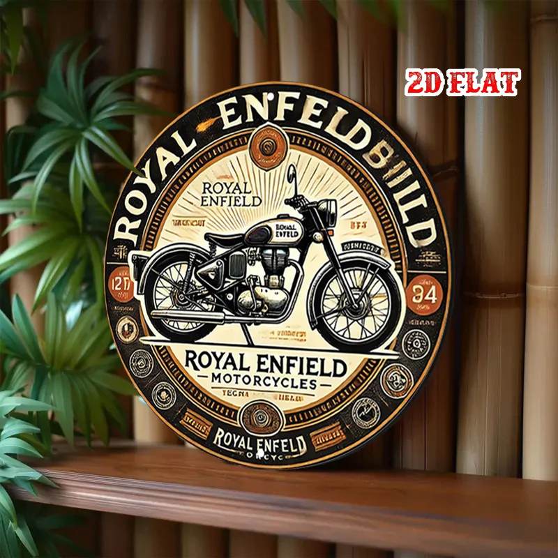 2D flach 1 Stück Royal Enfield Vintage Fahrrad kreisförmiges Holzlogo – Motorradkunst Holzwanddekoration, Zuhause, Garagendekoration – Detail 5