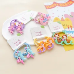 2PCS Lovely Cartoon Mermaid Resin Elastic Hair Bands Princess Hair Accessories Children Hair Ties Baby Headwear For Girls Kids
